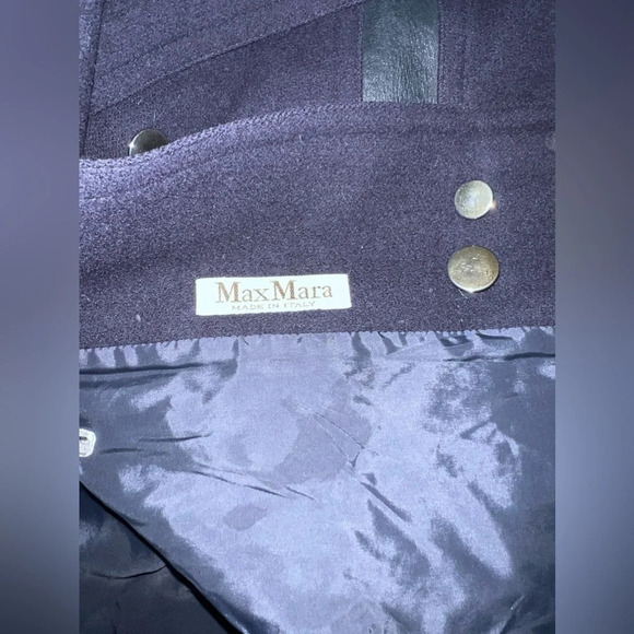 Vintage  | MaxMara | Navy Blue Wool/Leather Coat Made in Italy | Size XL - Picture 6 of 9